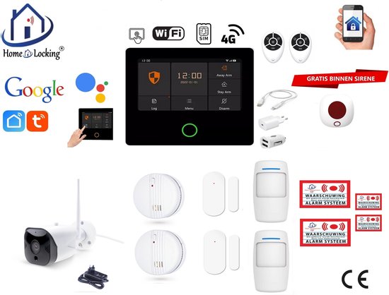 Foto: Hozard alarmsysteem met sirene incl 2x hd camera smart home beveiligingssysteem draadloze sirene smoke detector wifi alarm deur raam sensoren beweging sensorenincl rfid tags