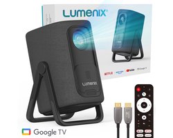 Lumenix® AIR – Google TV – Chromecast ingebouwd – Thuisbioscoop met Netflix – 500 ANSI – Full HD 1080p (4K ondersteund) – WiFi 6 & Bluetooth 5.2 – Autofocus & Auto Keystone – Home Cinema Projector