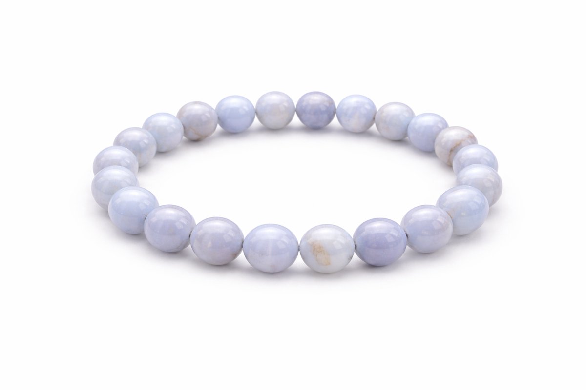 Blauw Kant Agaat Armband – Natuursteen Edelsteen Armband – 8 mm Kralen – Rust & Communicatie
