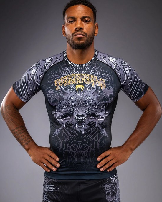 Venum Wolf Atak Rashguard - Zwart/Grijs | Compressieshirt voor MMA, BJJ & Kickboksen - M