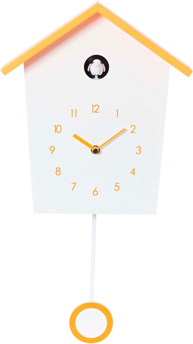 Core® Koekoeksklok Modern - Wandklok - Klok - Inclusief Gewichtsketting - Wit/Oranje - ‎ 47cm× 27cm × 8cm