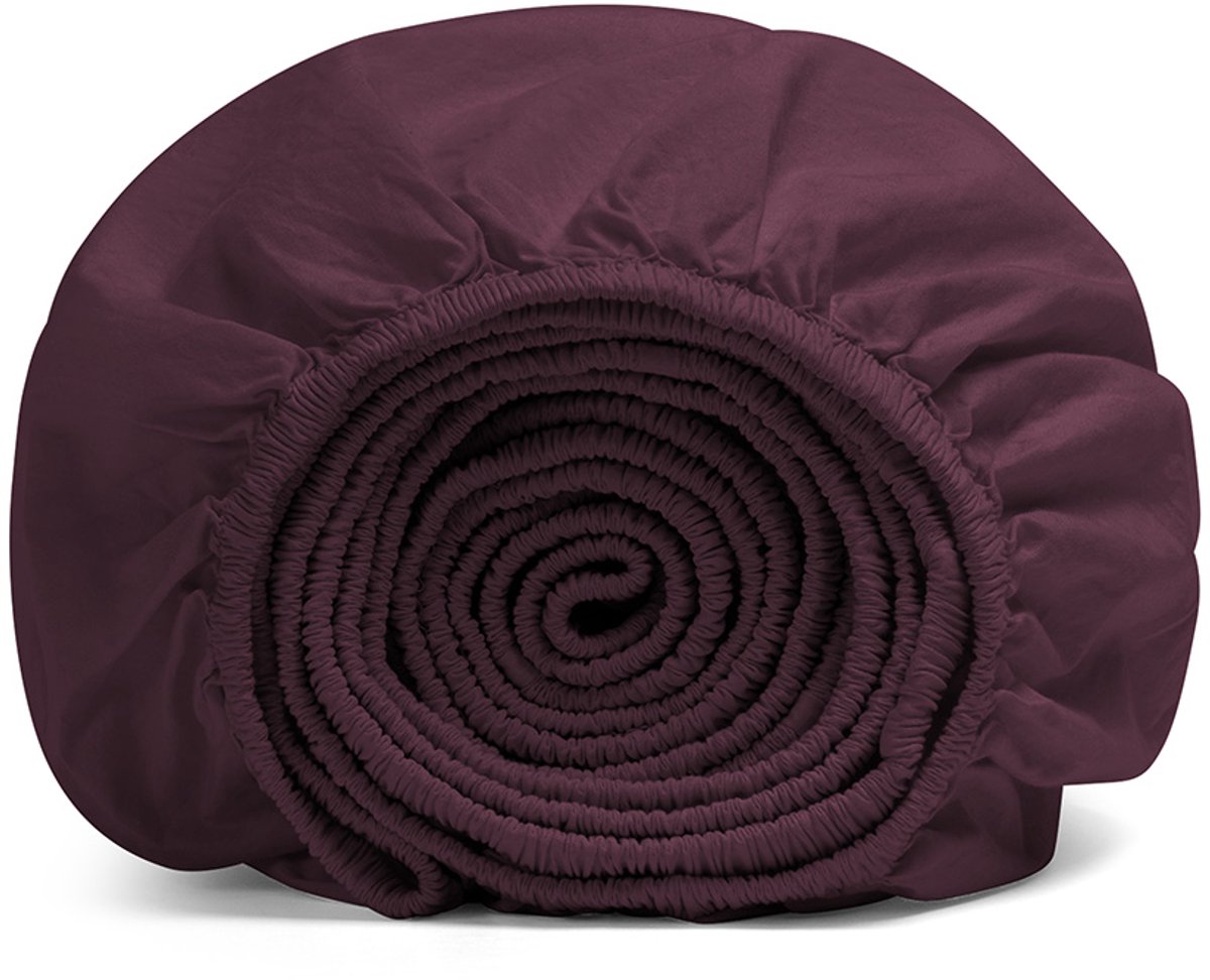 Yumeko kinderhoeslaken percal katoen bordeauxpaars 60x120x15 - Bio, eco & fairtrade