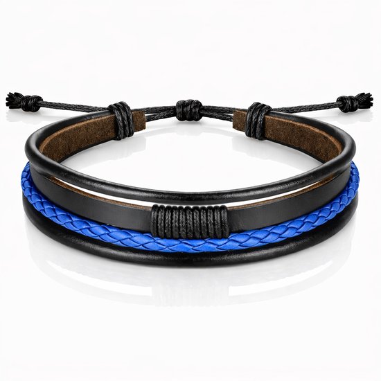 Bracelet homme Cuir Zwart Blauw Bracelet Multi Corde Ajustable