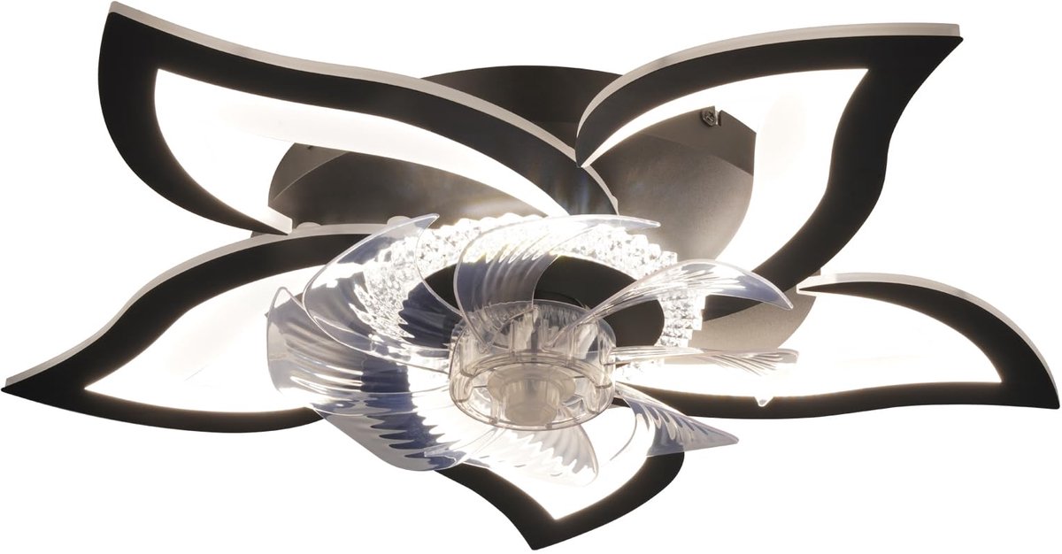 Glitzerlife - Plafond ventilator met verlichting - Dimbare LED Ventilatorlamp - Afstandsbediening 6 Snelheden Timer Nachtmodus - Stille plafondventilator - Ø62cm - Zwart