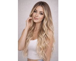 Nifkos - Pruik blond - Pruiken Dames Golvend Half Lang Haar - Wig - Haarwerk - Wasbaar - Donker Blond - Carnaval - 65 cm