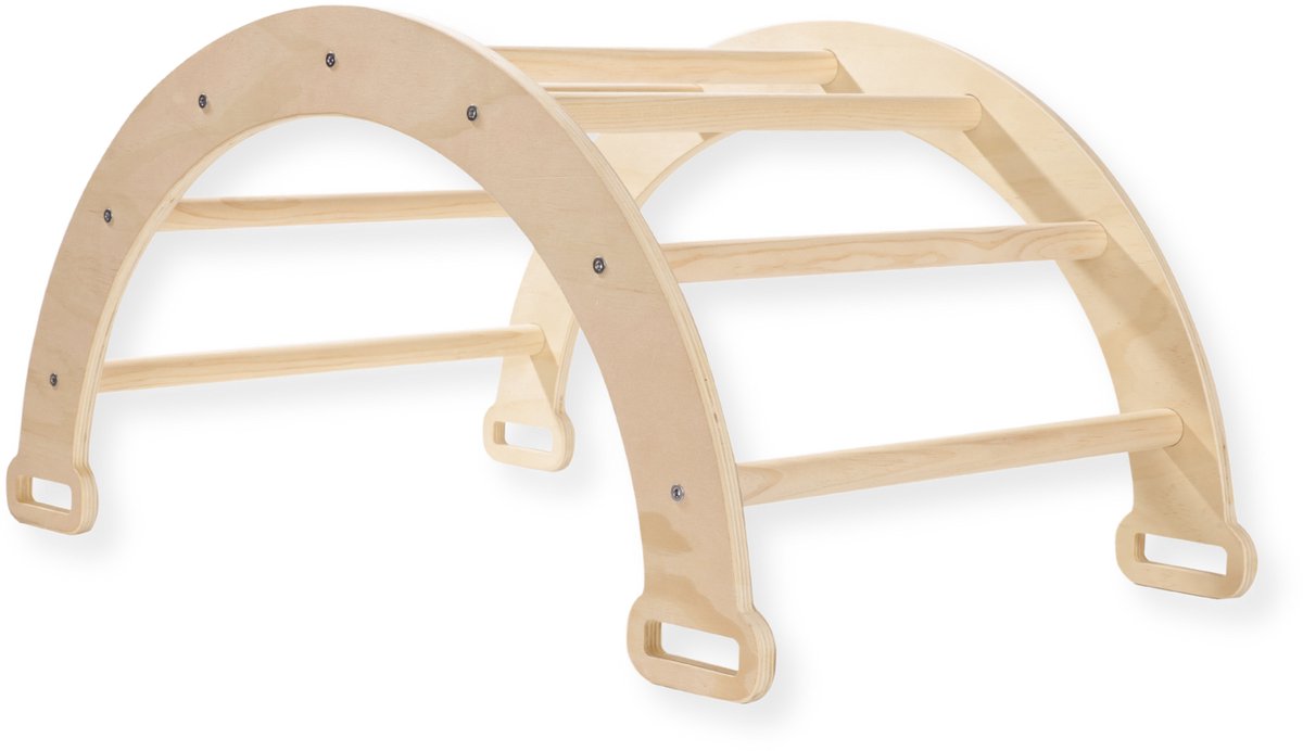 Buxibo Mini Klimrek – Houten Klimrek met Klimboog & Klimhelling met Glijbaan – Montessori Speelgym voor Binnen – 176x47x68 cm – Naturel — afbeelding 5