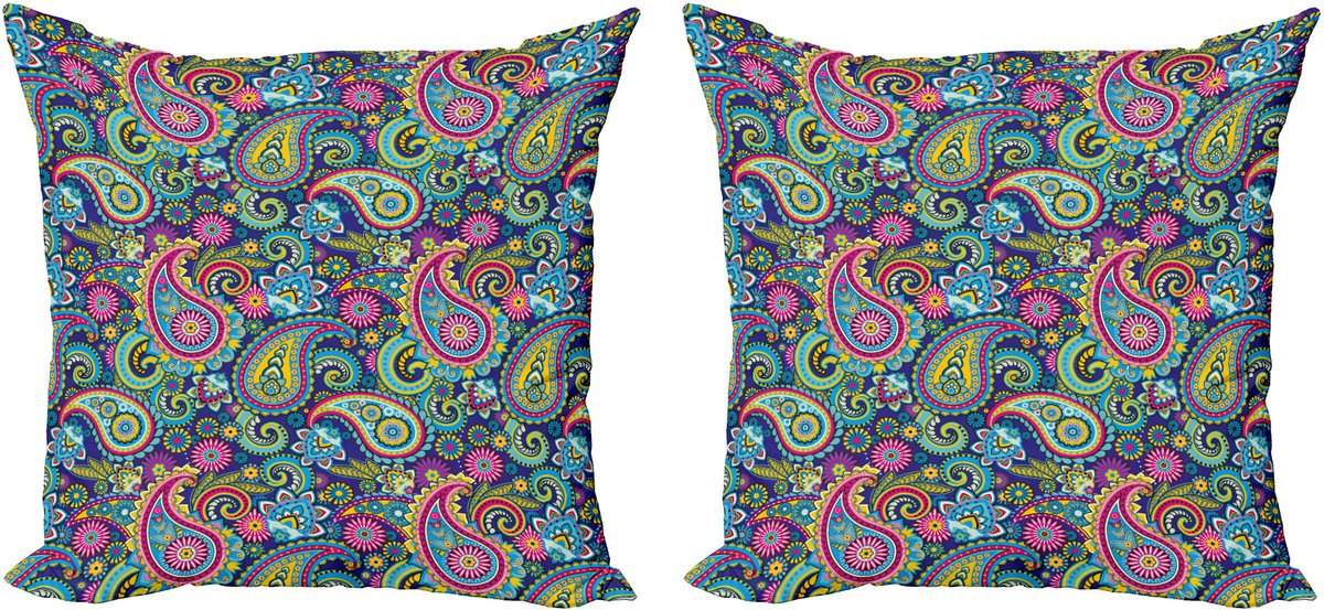 ABAKUHAUS Decoratieve kussenhoezen in marineblauw en blush, 2 stuks, vintage paisley, 50x50 cm, blauw, geel, roze