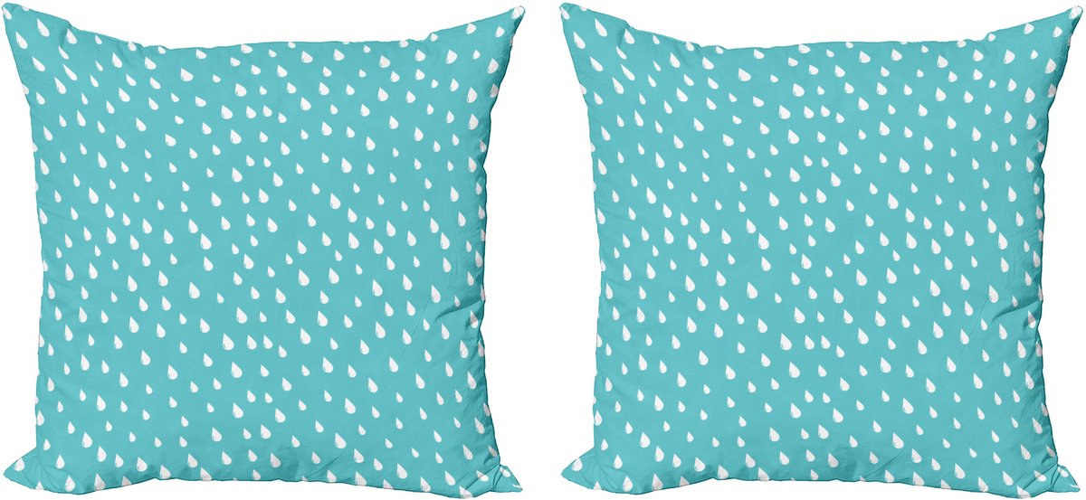ABAKUHAUS Turquoise en witte decoratieve kussenhoezen (2 stuks), regendruppels, 40x40 cm, turquoise en wit