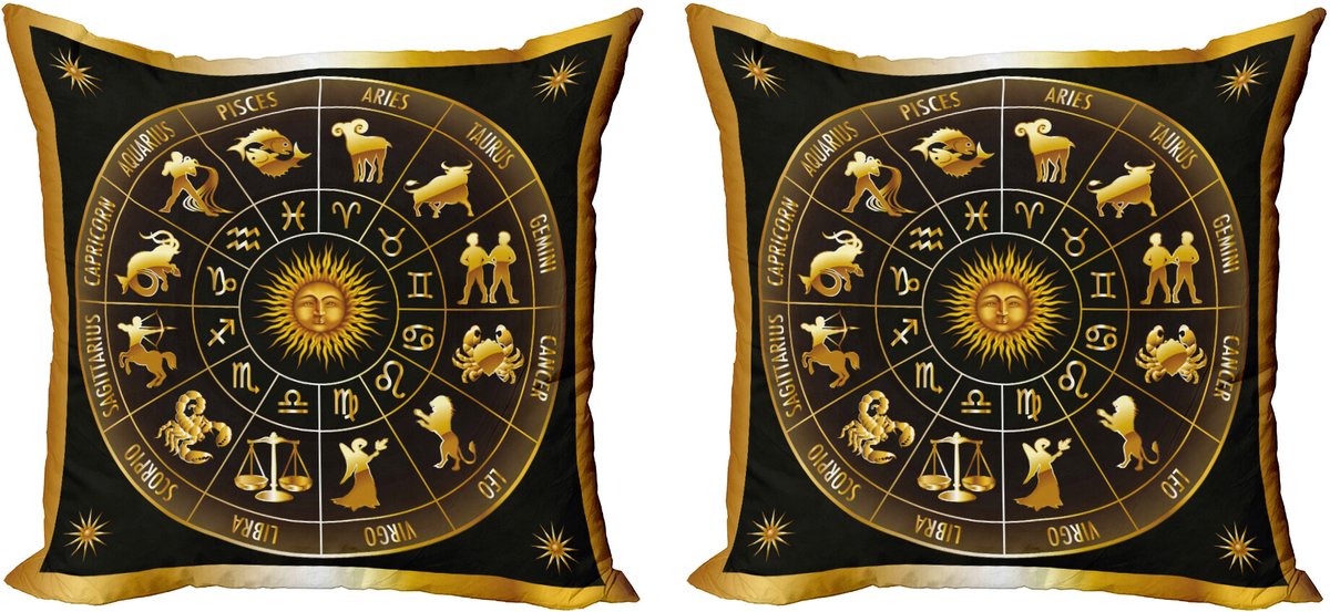 ABAKUHAUS Decoratieve kussenhoezen met astrologie-thema, set van 2, Zon-Maan cirkel, 40x40 cm, donker bosgroen oranje