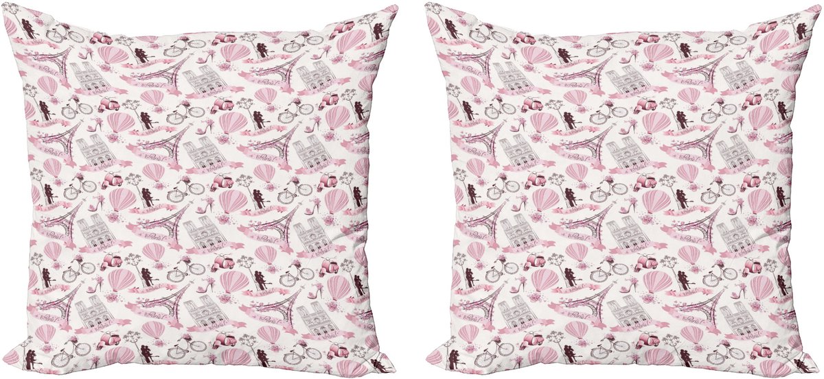ABAKUHAUS Parijs Decoratieve Kussenhoezen 2-pack, Kussend Paar Valentijnsdag, 45x45 cm, Babyroze Poederroze