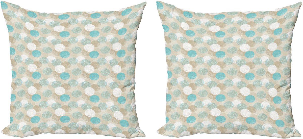 ABAKUHAUS Abstracte decoratieve kussenhoez 2-pack, stippen- en cirkelmotiev 50x50 cm, beige, wit en lichtblauw
