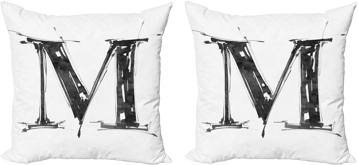 ABAKUHAUS Decoratieve kussenhoes met de letter M, 2 stuks, Stencil-Art-Art Funk, 50x50 cm, zwart-wit