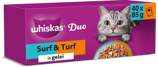Whiskas Kattenvoer - Adult 1+ - Duo Surf & Turf Selectie in Gelei - 40x85g