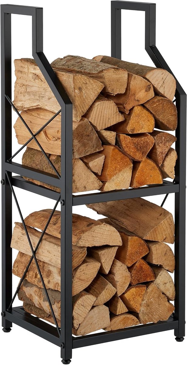 Imperatoris - Haardhout Rek - Haardhout Opslag - Haardhoutrek - Modern Ontwerp -Haardhout Rek - Rek voor Het Opbergen van hout - Brandhoutrek met Verstelbare Afdekking - 81,5 x 34,5 x 30,5 cm