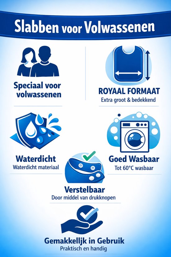 bavoir pour adultes, 50 x 90 cm imperméable, diamant bleu, bavoirs lavables pour adultes, bavoirs pour personnes âgées, grands bavoirs pour adultes