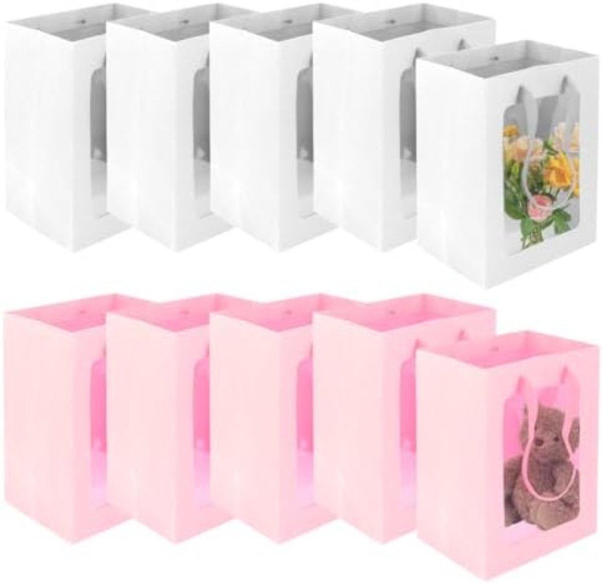 Imperatoris - Geschenktas - Roze / wit - Cadeauverpakking - Cadeaupapier - Cadeautasjes - Papieren Tassen - Gift Bag - Met Handvat - Kraft Tas - 15 x 10 x 20 cm - 10 Stuks