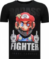 Fight Club Mario - Rhinestone T-shirt - Zwart