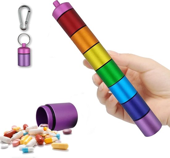 Pilulier 7 jours, petit pilulier en aluminium avec 7 compartiments, étanche, avec porte-clés (coloré).