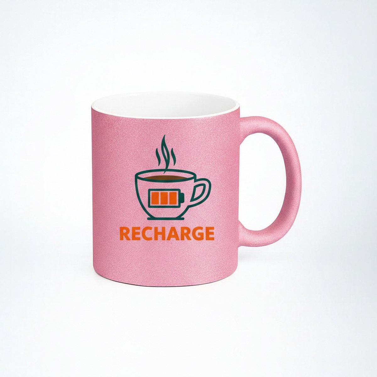 Koffie Mok Recharge - Roze Glitter Keramische Mok met Accu Design