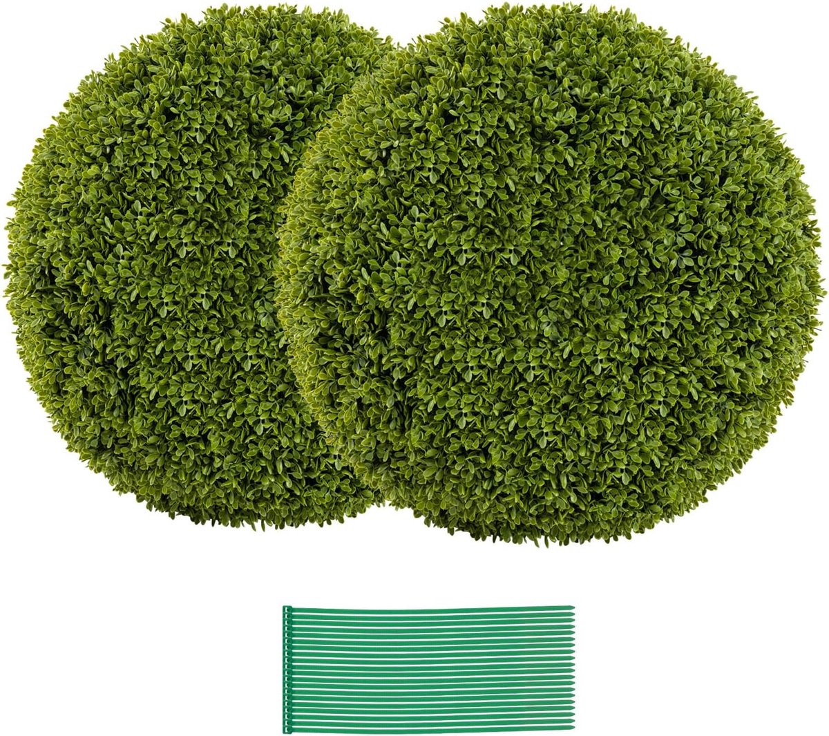 KOMFOTTEU Kunstbuxusballen met een diameter van 39 cm, 2 bolvormige struiken van zonbeschermend PE-materiaal, pluizige bladeren en 20 kabelbinders, decoratieve kunstplanten