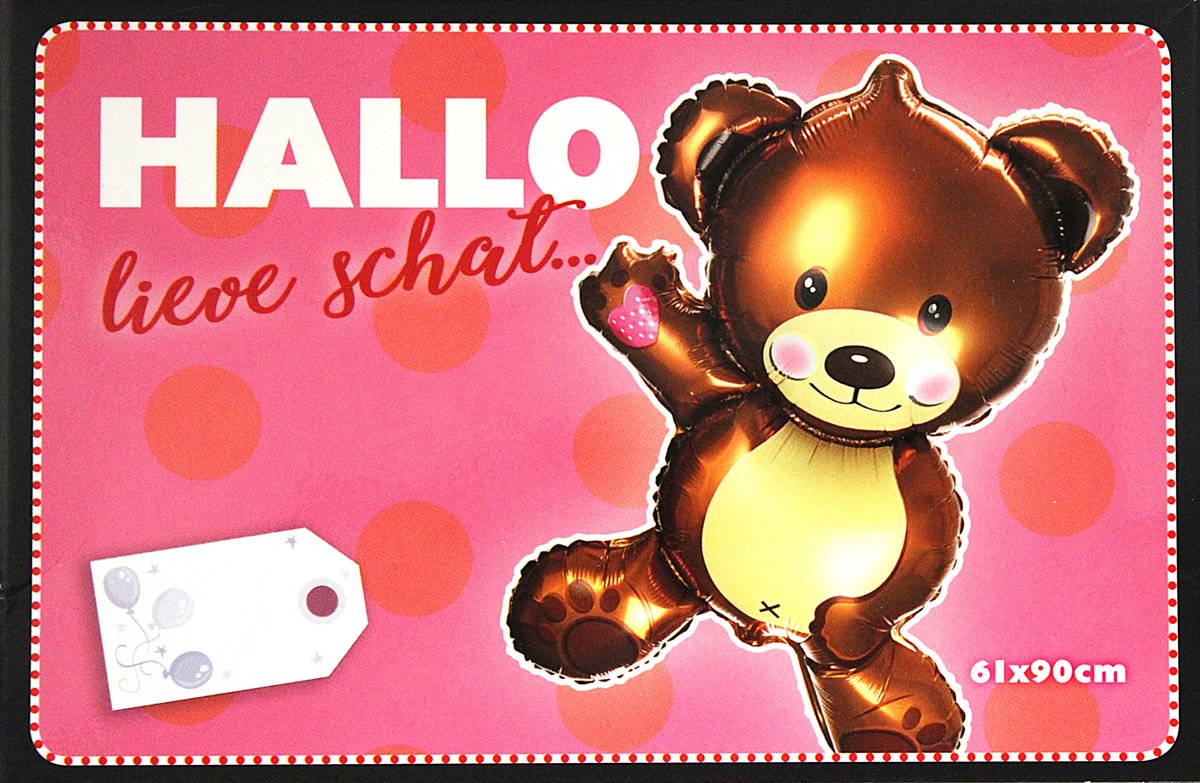 Folieballon Liefde - Folie Ballon - Hallo Lieve Schat - Beer Teddy - 61X90cm - Met Kadolabel
