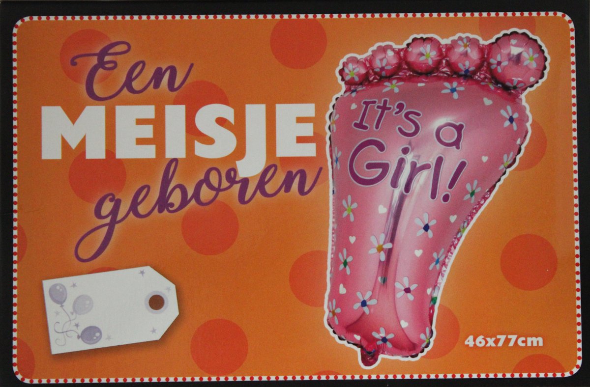 Folieballon Geboorte Een Meisje - Geboren It's A Birth Girl - Voet - 46X77cm