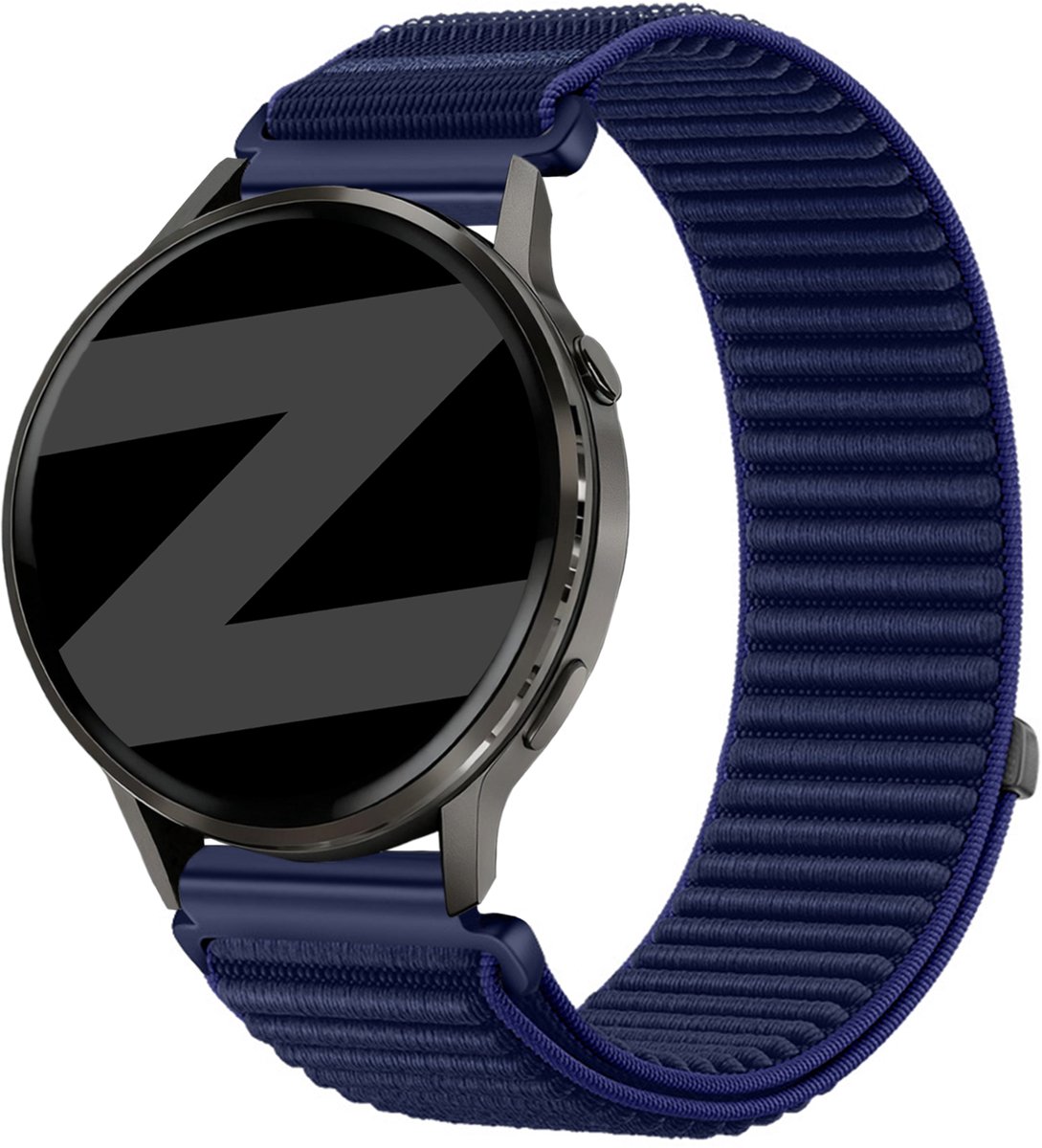 Bandz Wave bandje Nylon 20mm – geschikt voor Garmin Vivoactive 3 / 5 / 6 / Vivomove 3 / HR / Style / Luxe / Sport / Trend / Forerunner 645 / 570 / 245 / 165 / 55 / Venu / SQ / SQ 2 / 2 Plus / Approach S12 / S40 / S42 / S44 / S50 – Donkerblauw