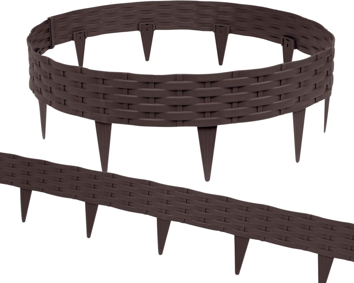 Aufun Biegbare Rattanlook Graszegel 10m - 10 Stuks 100cm Kunststof Beetrand Voor Tuin - Bruin