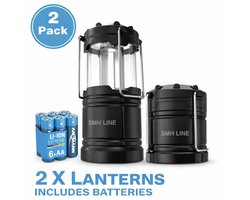 SMH LINE® Camping Lamp - 2 Stuks - Kampeerlamp - Incl. Batterijen - Noodlamp - LED - lantaarn - Kampeerlamp - Tentlamp - Zwart