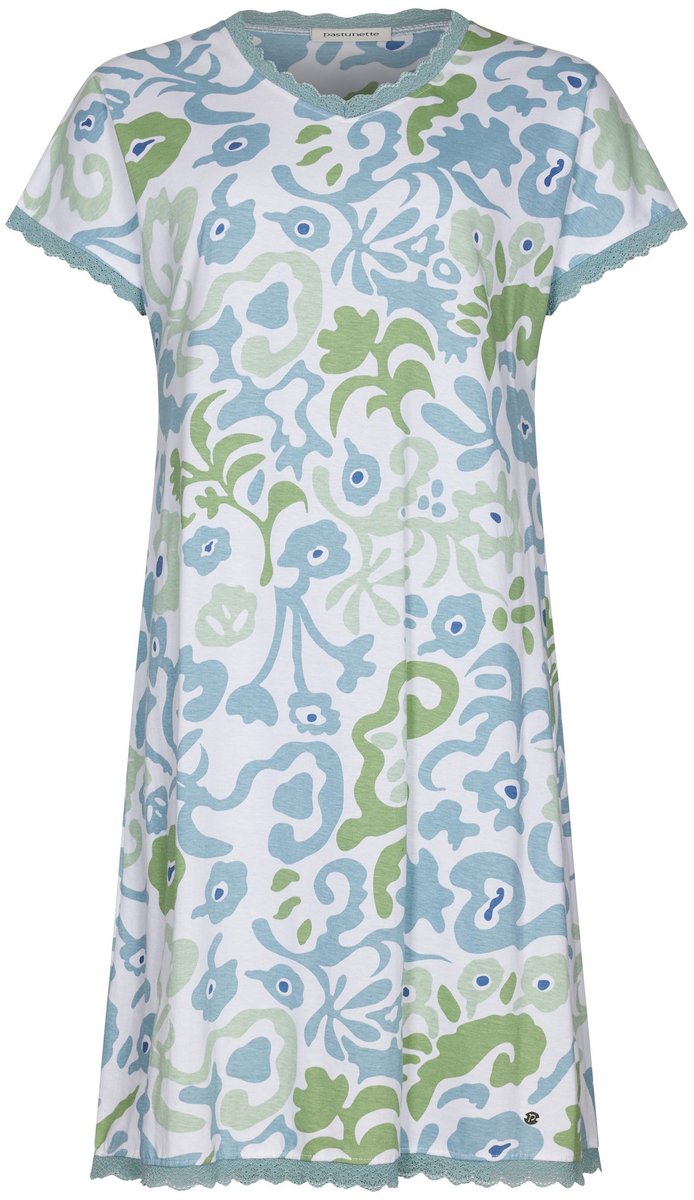 Pastunette Nachthemd - Stone Blue - Organisch Katoen - Blauw/Wit