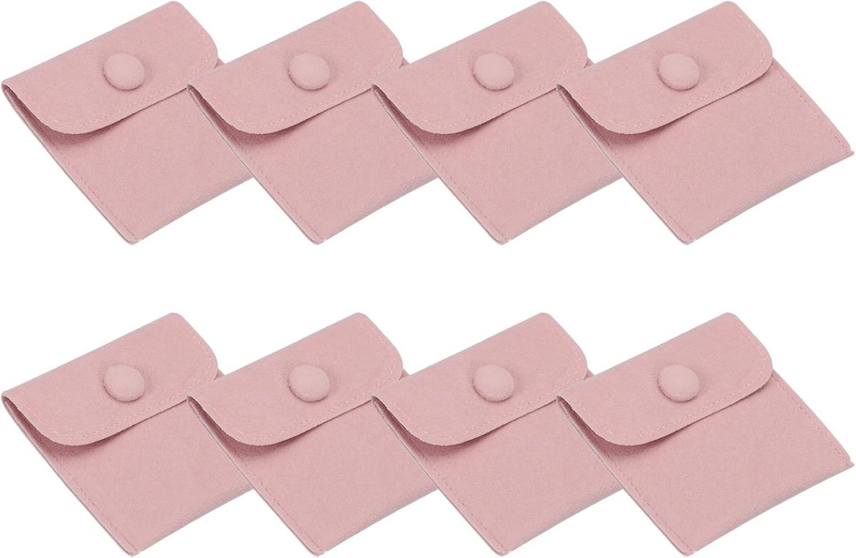 9x3 inch Jewelry Pouch - 8 Pcs Soft Velvet Pouches - Push Button Portable Storage voor Ringen - Kettingen - Armbanden - Oorbellen - Horloges - Roze