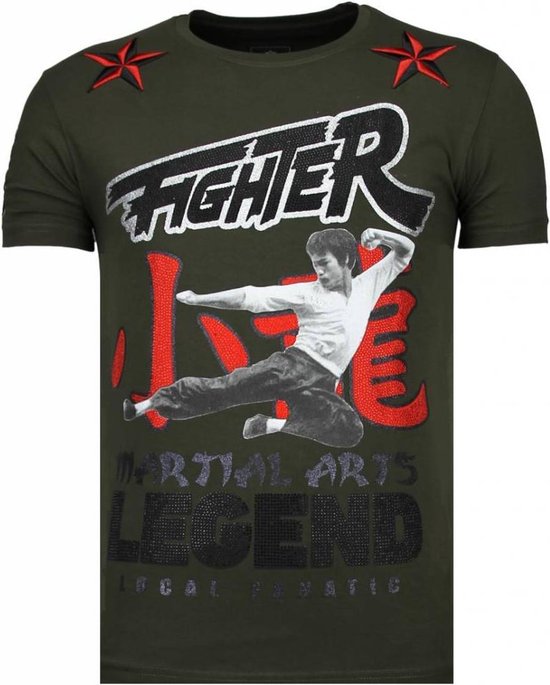 Fighter - Bruce Lee T-shirt Rhinestones - Khaki