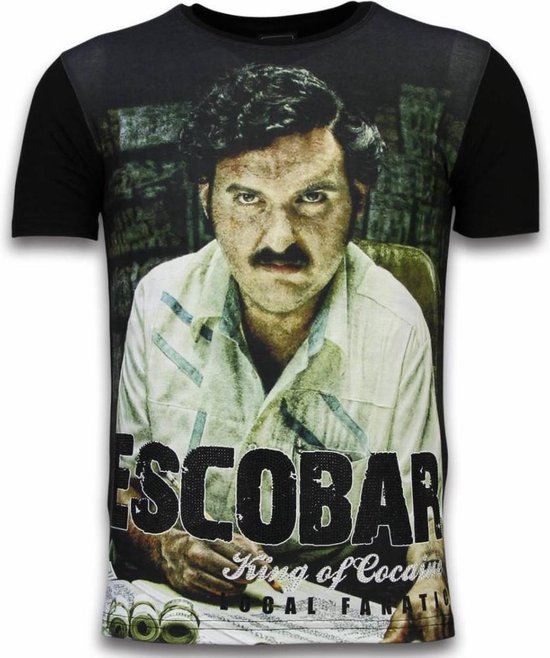 Escobar King Of Cocaine - Digital Rhinestone T-shirt - Zwart