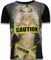 Caution - Digital Rhinestone T-shirt - Zwart