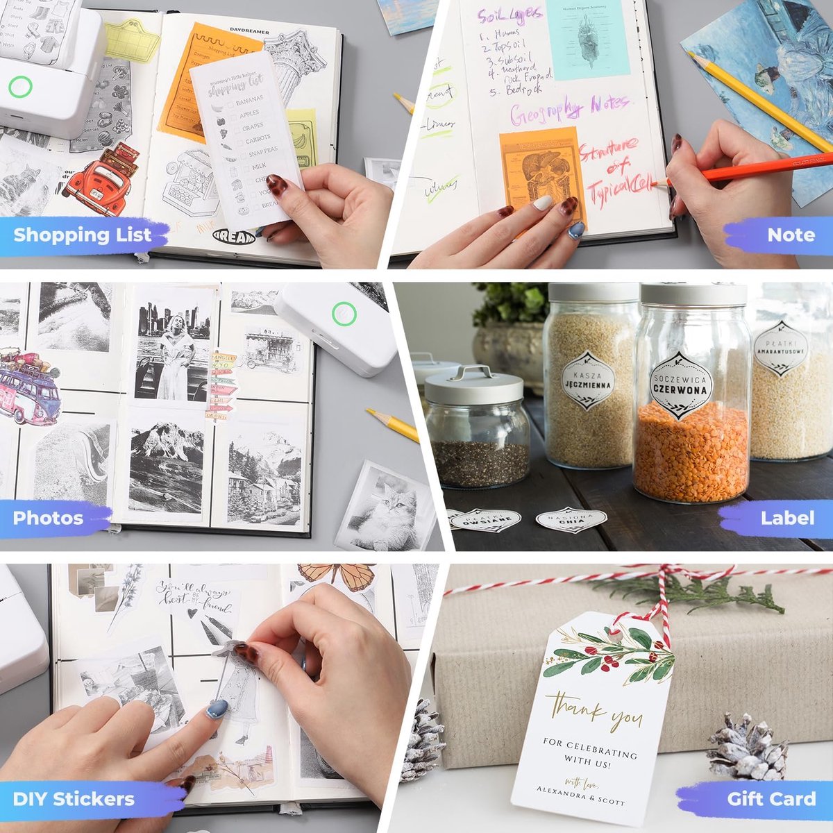 Mini Printer - Mini Bluetooth Thermische Printer - 200DPI & Inktloos - Met 10 Papierrollen - Voor Labels, Lijsten & Foto's - Draagbaar voor Kantoor, School & Thuis thumbnail 6