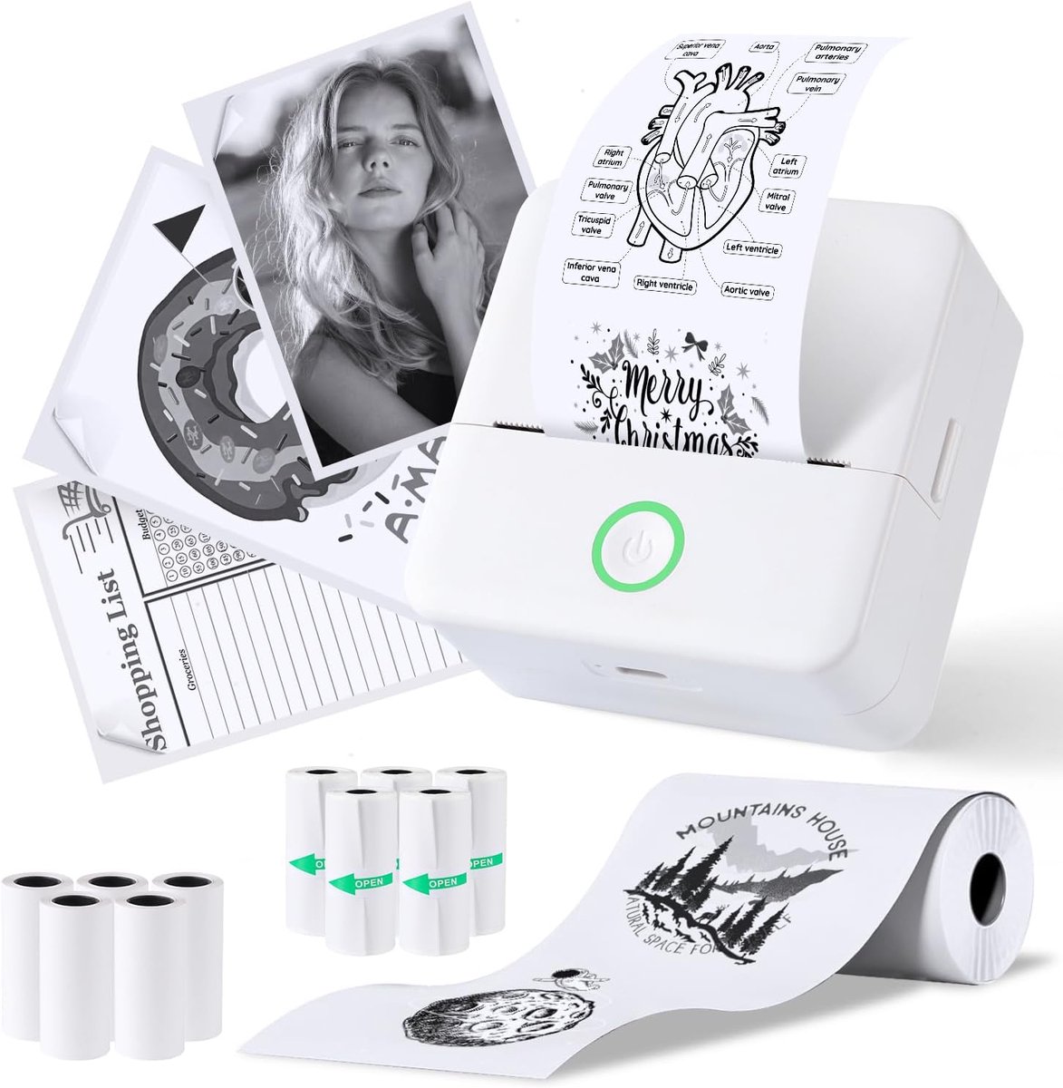 Mini Printer - Mini Bluetooth Thermische Printer - 200DPI & Inktloos - Met 10 Papierrollen - Voor Labels, Lijsten & Foto's - Draagbaar voor Kantoor, School & Thuis