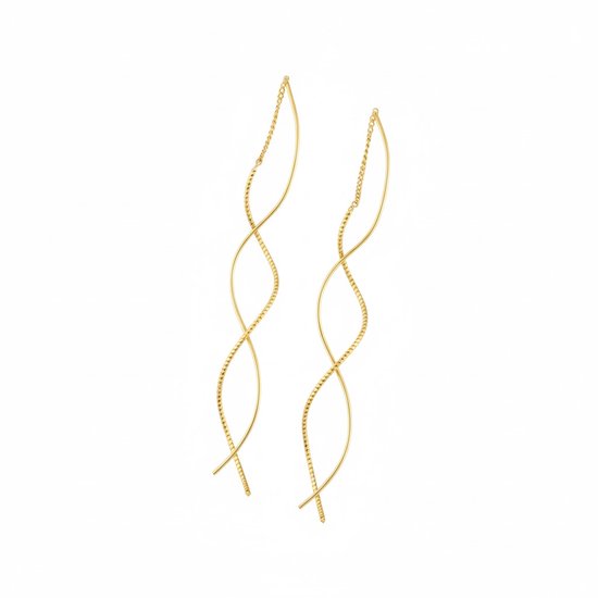 Minimalistische goudkleurige draad oorhangers oorbellen voor dames – lange golvende oorbellen