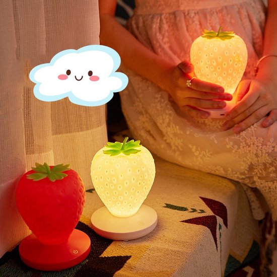 Schattige Kinder Nachtlamp Aardbei, Aanraakgevoelige Kleurwisselaar, LED Smiley van Merkloos — afbeelding 2