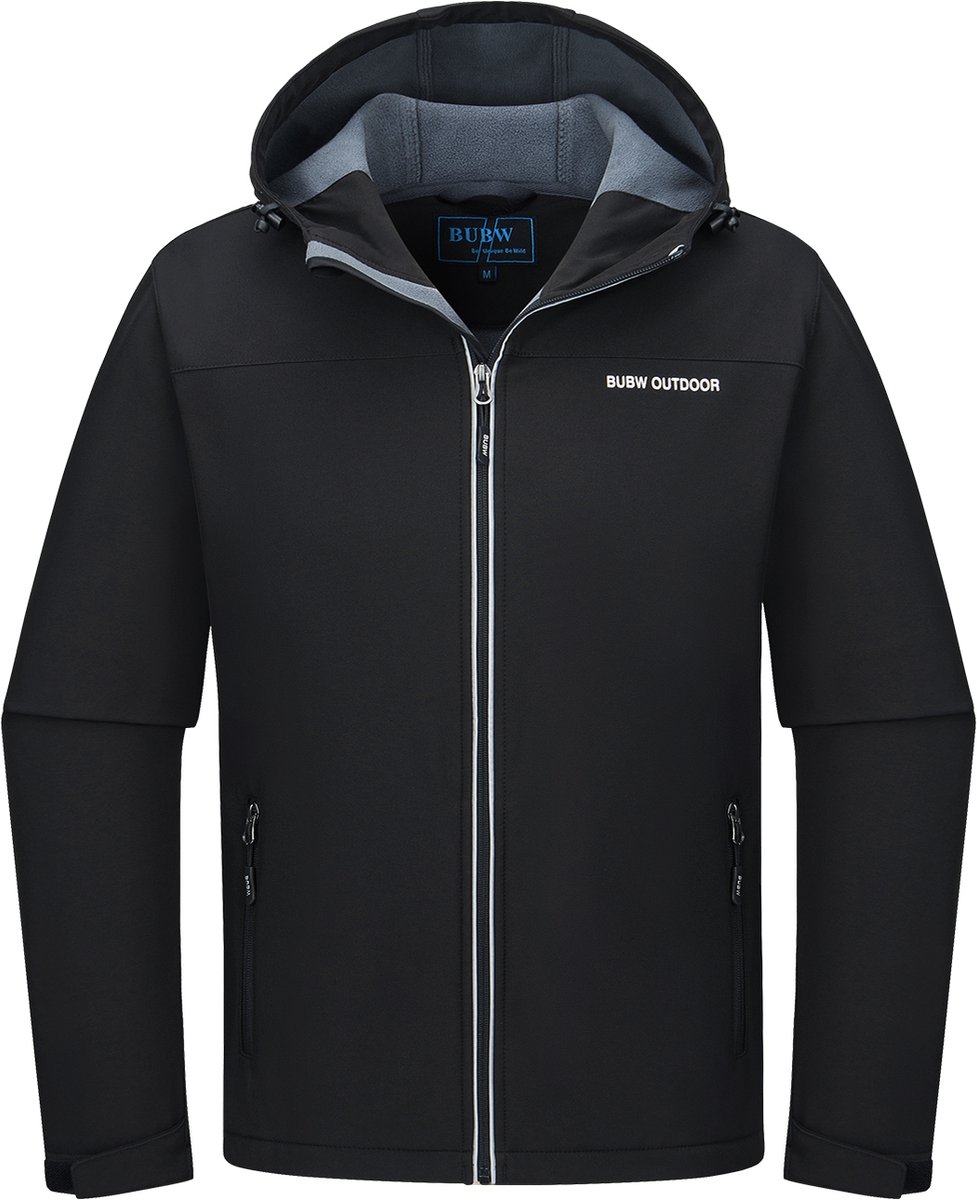 BUBW® Softshell Jas 4 Seizoenen Heren Winddicht Fleece Gevoerd Waterafstotend Ademend Outdoor Herenjas Rits Zakken – Tussenjas Meerdere zakken Zwart