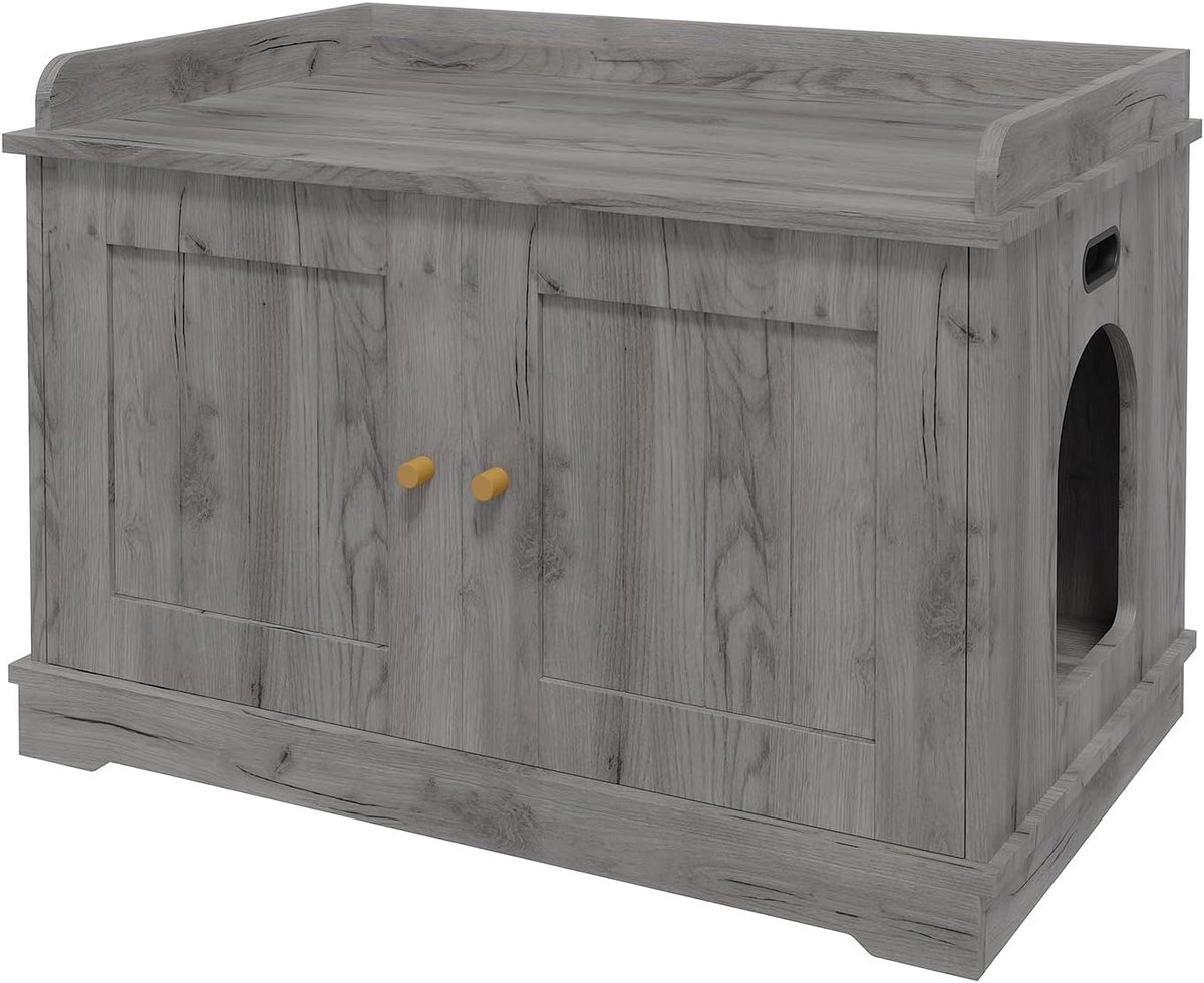 kattenbak, kattenhuis,Houten kattenbakmeubel 80 cm – verborgen kattenbak kast met schuurdeur – kattenhuis & bank – geventileerd – Grijswart kattenbak, kattenhuis,Houten kattenbakmeubel 80 cm – verborgen kattenbak kast met schuurdeur – kattenhuis & bank – geventileerd – Grijswart