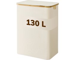 ACAZA Wasmand Met Deksel - 2 Vakken - 130 L - Bamboe - 52 x 38,5 x 70,5 cm - Beige
