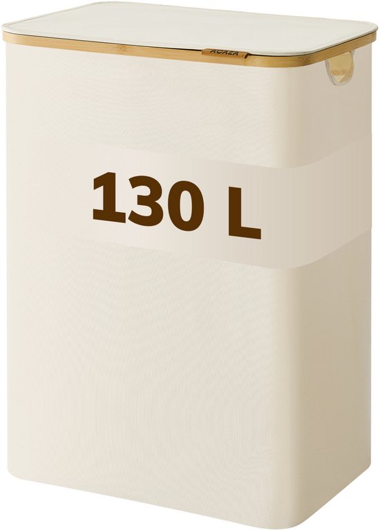 ACAZA Panier à Linge - Trieur de Linge - 2 Compartiments - Bamboe - Wit