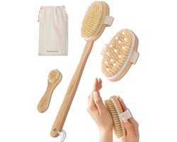 Premiumsy Lichaamsborstel Set - Badborstel - Rugborstel Douche met Steel - Rug Scrubber - Dry Brushing - Droogborstel met Natuurlijke Haren - Doucheborstel - Huidborstel