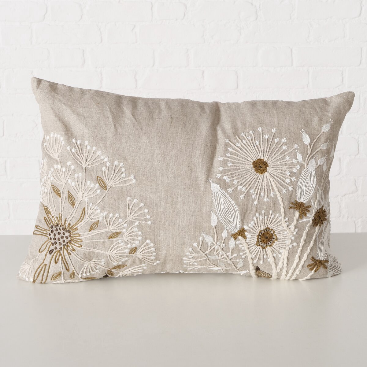 Boltze - Sierkussen - Kussen - Finna – 60x40 cm - Linnen - Handgeweven - Beige,Crème,Wit