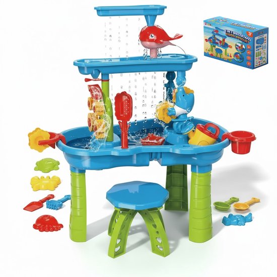 Kiddel 3 in 1 XL watertafel / zandtafel inclusief accessoires – 3 verdiepingen waterspeelgoed, zwembad speelgoed 3 jaar