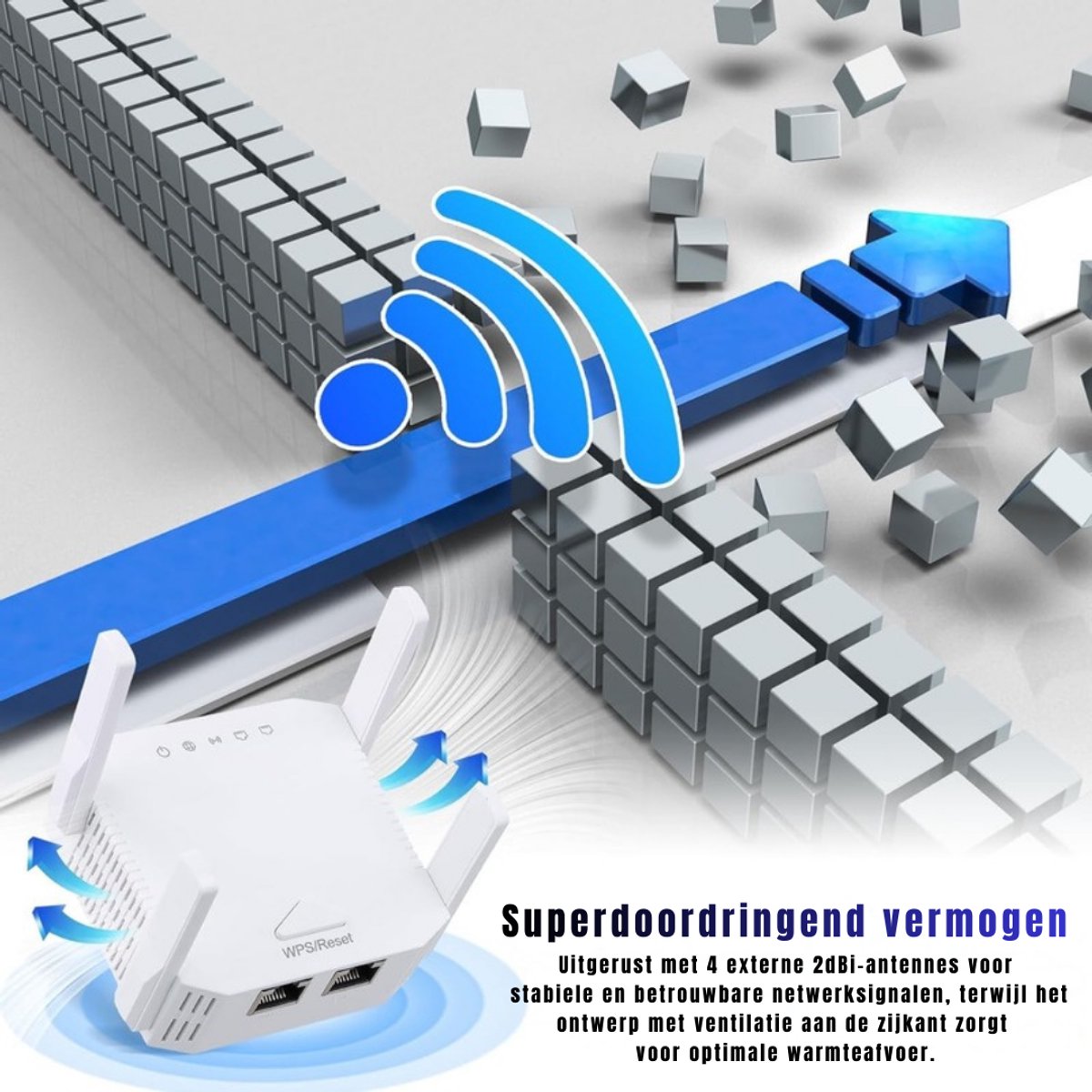 RWB® Wifi Versterker Stopcontact 1200 Mbit/s met 4 Antennes - afbeelding 2