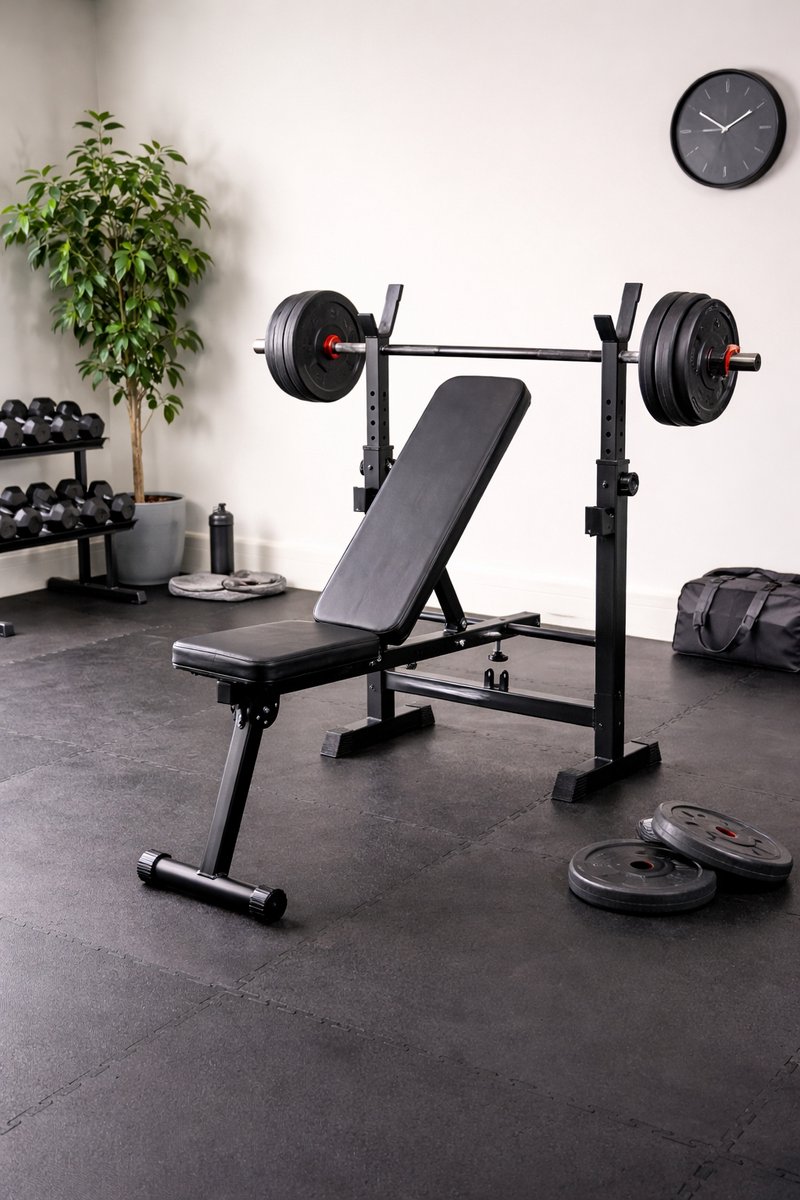Fameilleur professionele halterbank - Inklapbaar en Verstelbaar- ideaal voor Thuis – Multifunctionele Fitnessbank / Trainingsbank voor Krachttraining –Opvouwbare Halter bank met Verstelbare Rugleuning en Haltersteunen-Compacte Home Gym Bank-thuis gym