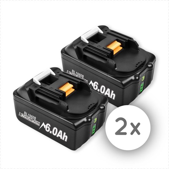 18V Accu geschikt voor Makita - 2 Stuks - Extra Groot 6.0Ah - 18V 6.0Ah Batterij - Vervangende Accu - 6000mAh - LED display - Li-ion Accu - LED Display - Accuboormachine - 18V BL1830B BL1860B BL1840B BL1815 LXT-400 BL1850B