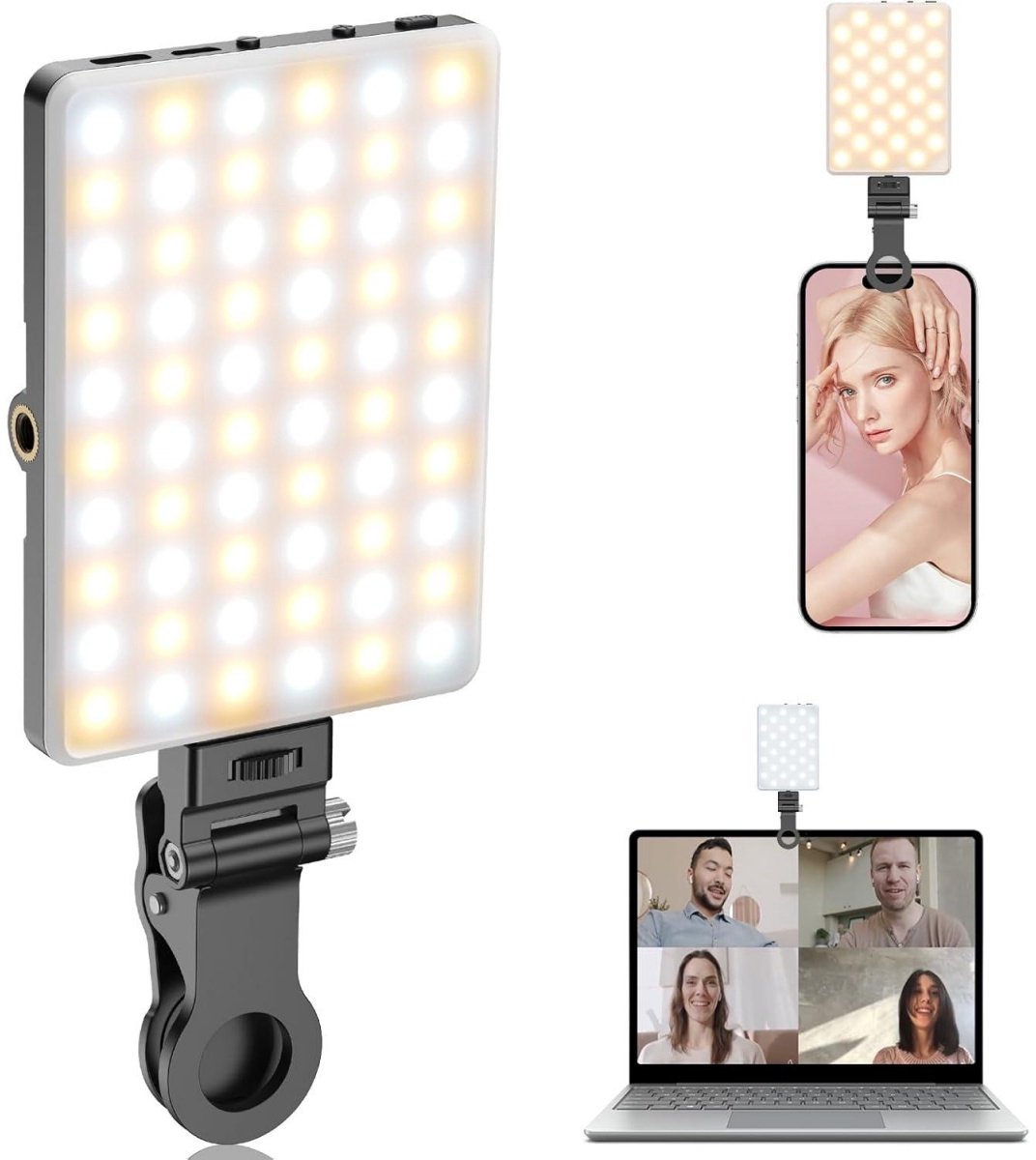 Invullicht - Draagbare selfie-flitser - Oplaadbare cameralamp - Met clip - Kleurtemperatuur 2500-9000K - Geschikt voor vloggen, fotografie en videoconferenties - Zwart