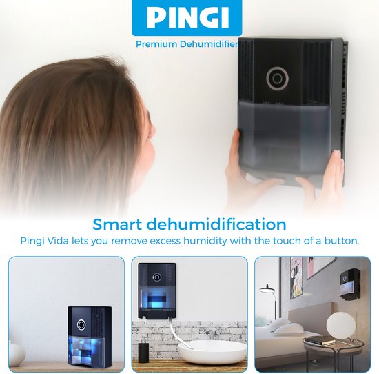 Pingi Vida 2 Elektrische Luchtontvochtiger - Automatisch moduleren - Vocht verwijderen met één druk op de knop - 1L tank